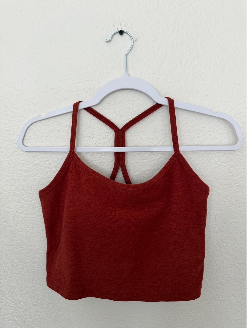 Rust Red Crop with Strappy Back Beyond Yoga Spacedye Slim Racerback Cropped tank